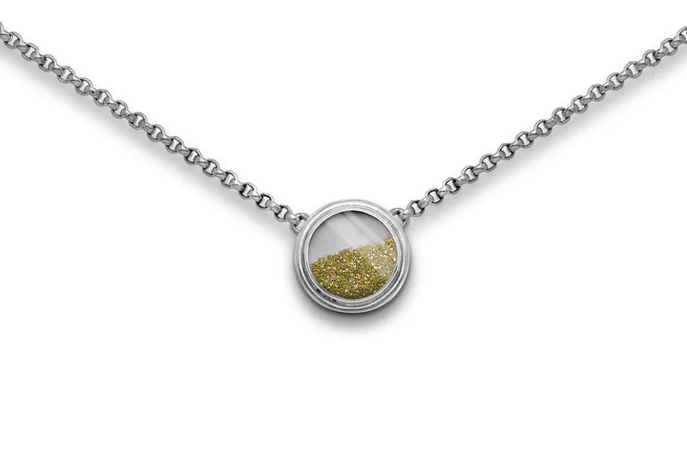 Rough Cut Sparkling Golden Diamond Dust Sterling Silver Pendant Link Chain Necklace For Sale