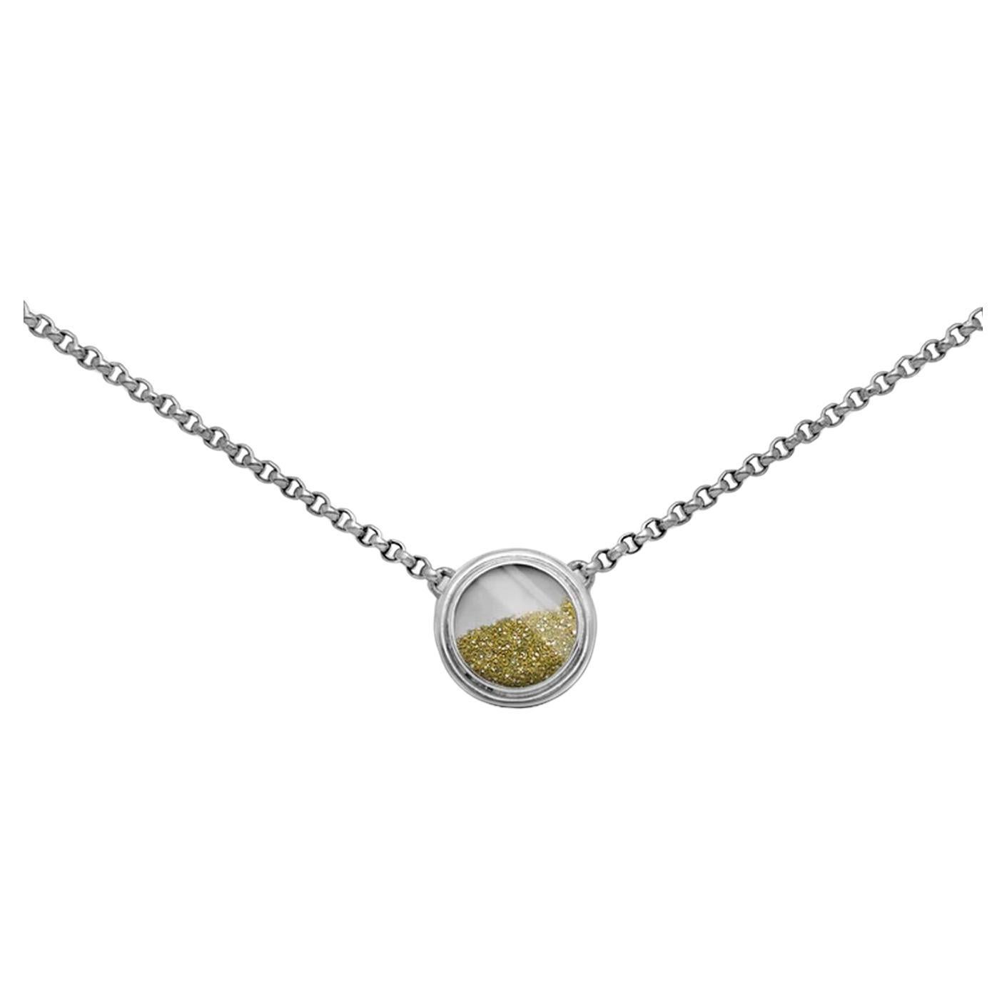 Sparkling Golden Diamond Dust Sterling Silver Pendant Link Chain Necklace For Sale