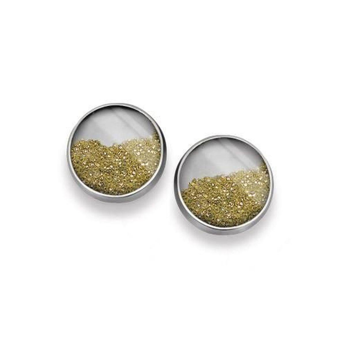 Modern Sparkling Golden Diamond Dust Sterling Silver Post Earrings  For Sale