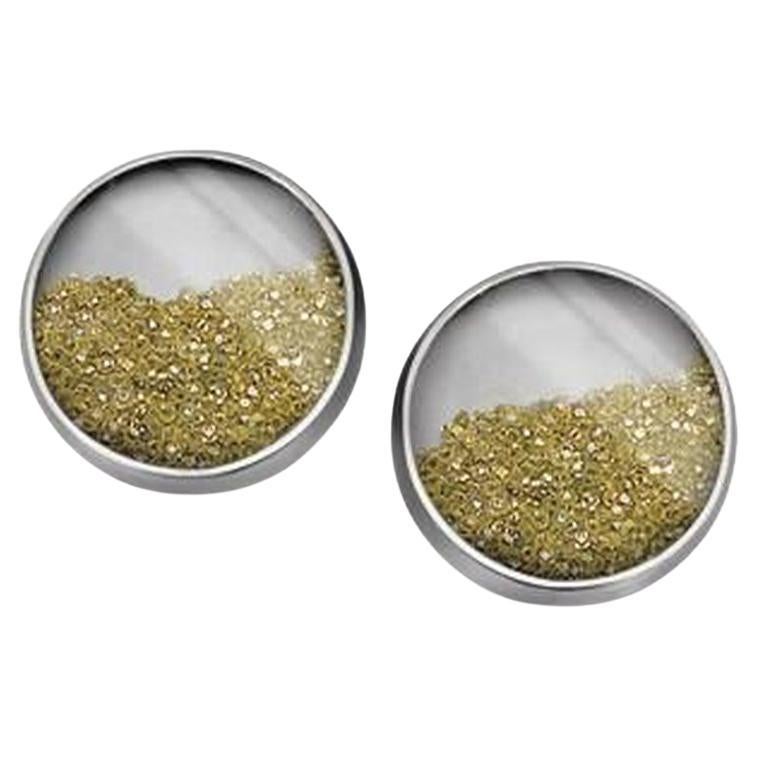 Sparkling Golden Diamond Dust Sterling Silver Post Earrings  For Sale