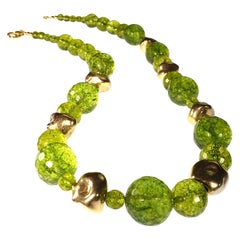 Gemjunky Sparkling Green Peridot and Golden Nugget Necklace