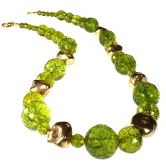 Sparkling Green Peridot and Golden Nugget Necklace
