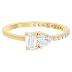Bague anniversaire cœur étincelant et baguette 0,79 ct de diamant naturel en or 14K
