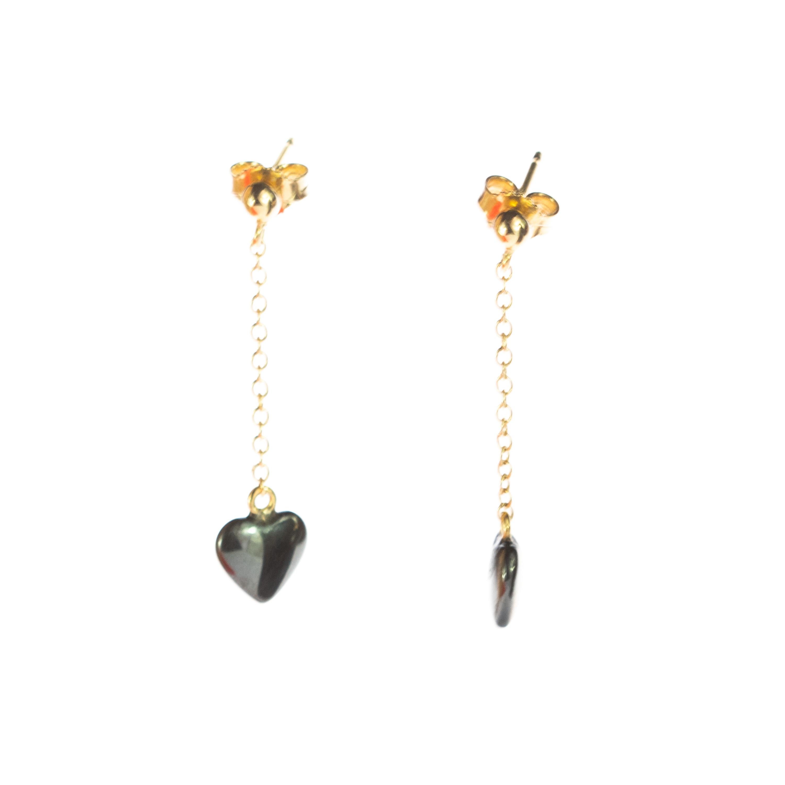 Women's Sparkling Heart Hematite Yellow Gold Dangle Valentine's Day Drop Earrings For Sale