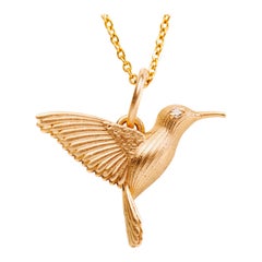 Colibri étincelant Pendentif en or jaune 14K avec diamants