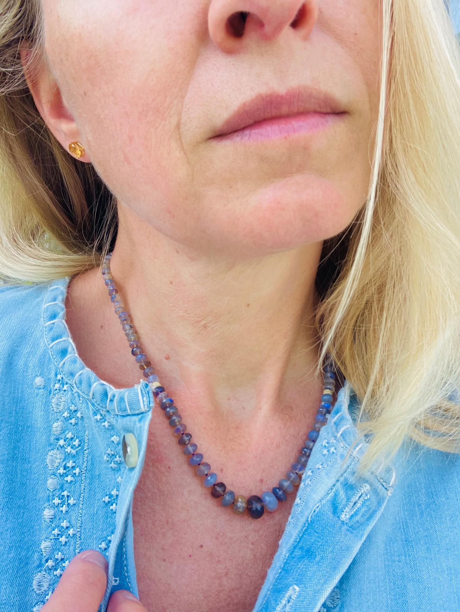Modern Sparkling Lightning Ridge Opal 18K Diamond Beaded Necklace For Sale