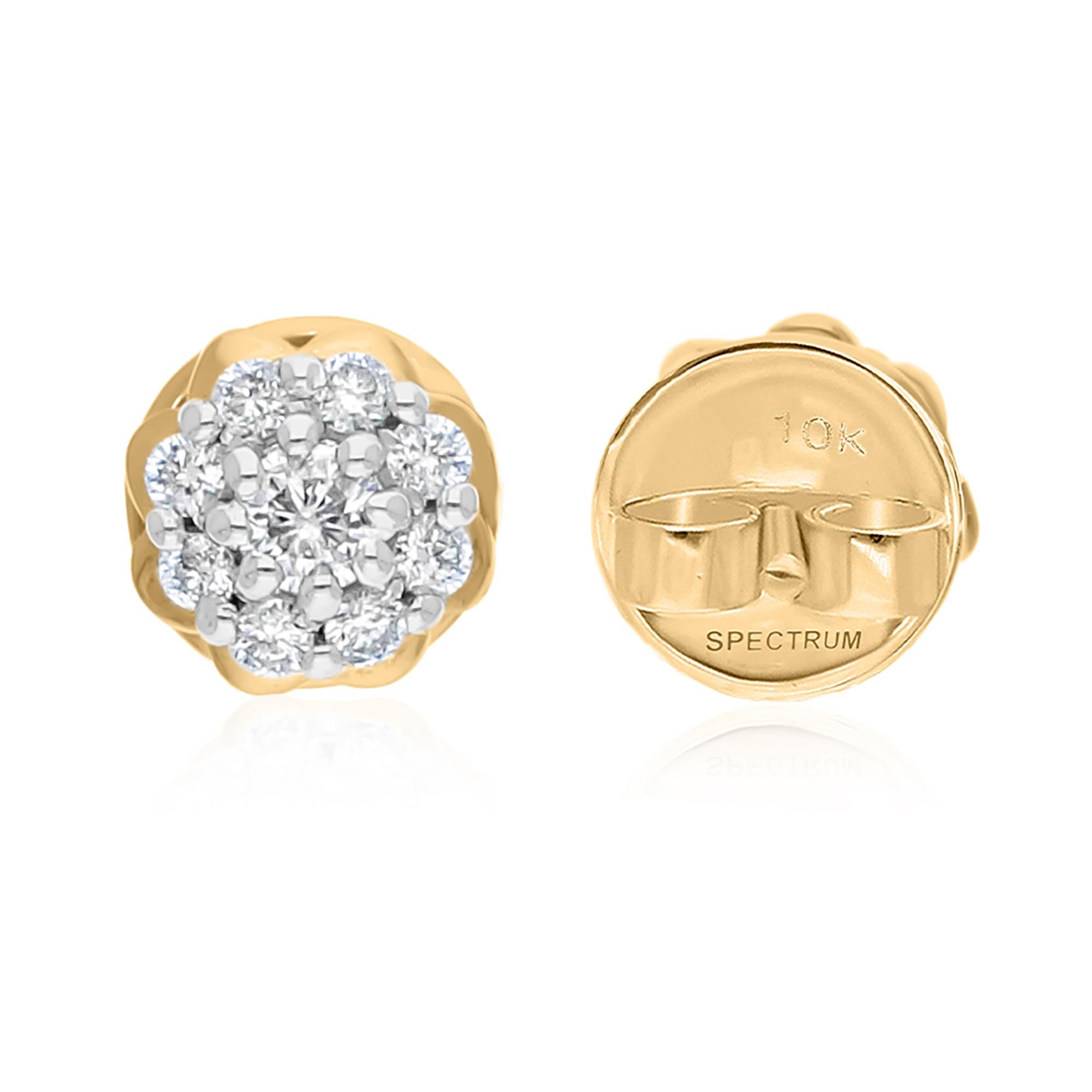 Boucles d'oreilles fleur en or jaune 10K avec diamant naturel taillé en rond étincelant Pour femmes en vente
