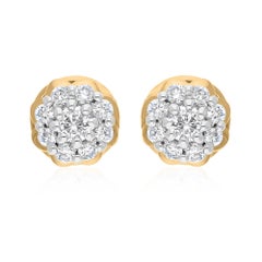 Boucles d'oreilles fleur en or jaune 10K avec diamant naturel taillé en rond étincelant