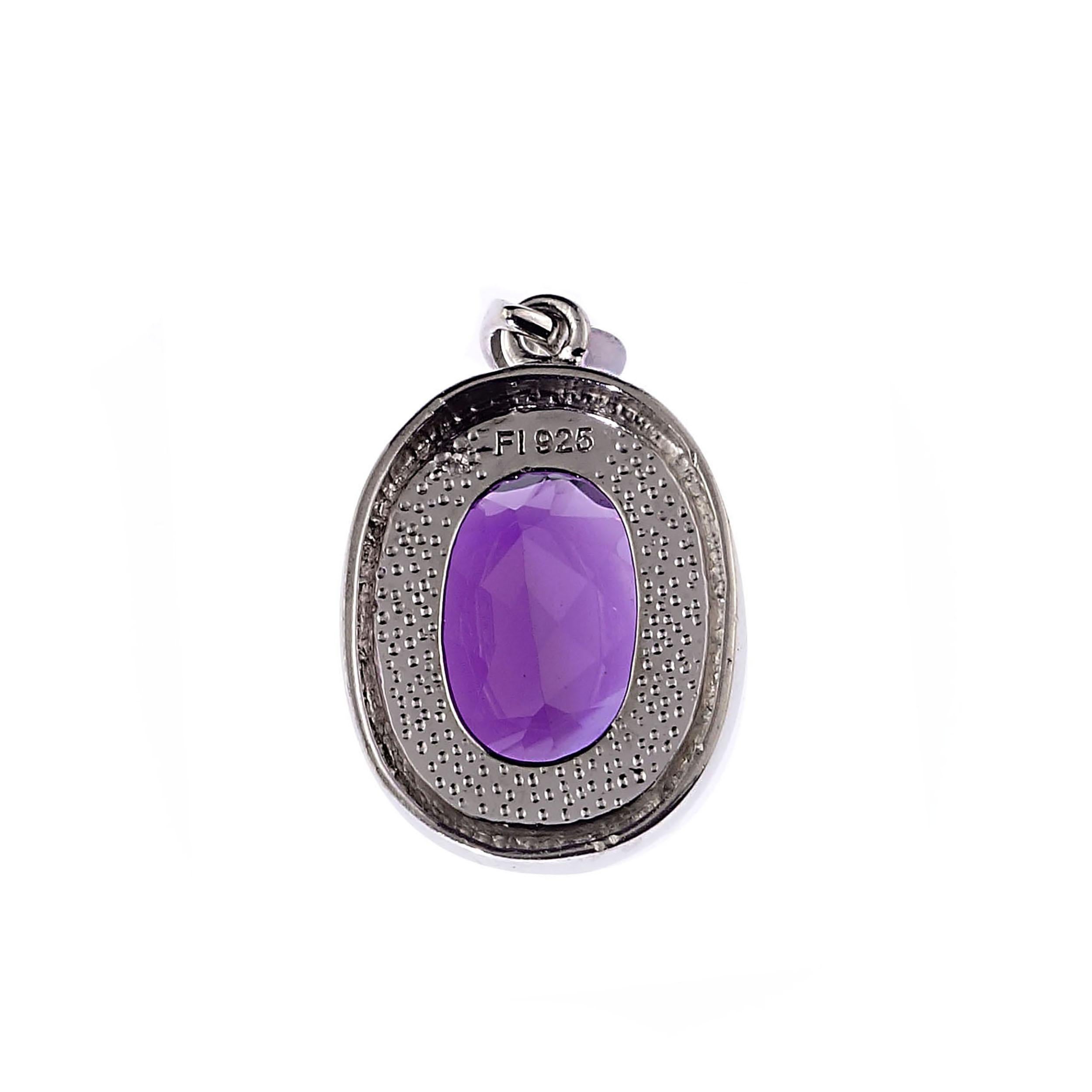 Artisan  AJD Sparkling Oval Amethyst in Sterling Silver Pendant