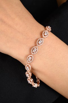 Bracelet de tennis pour maman en argent avec zirconium ovale plaqué or rose