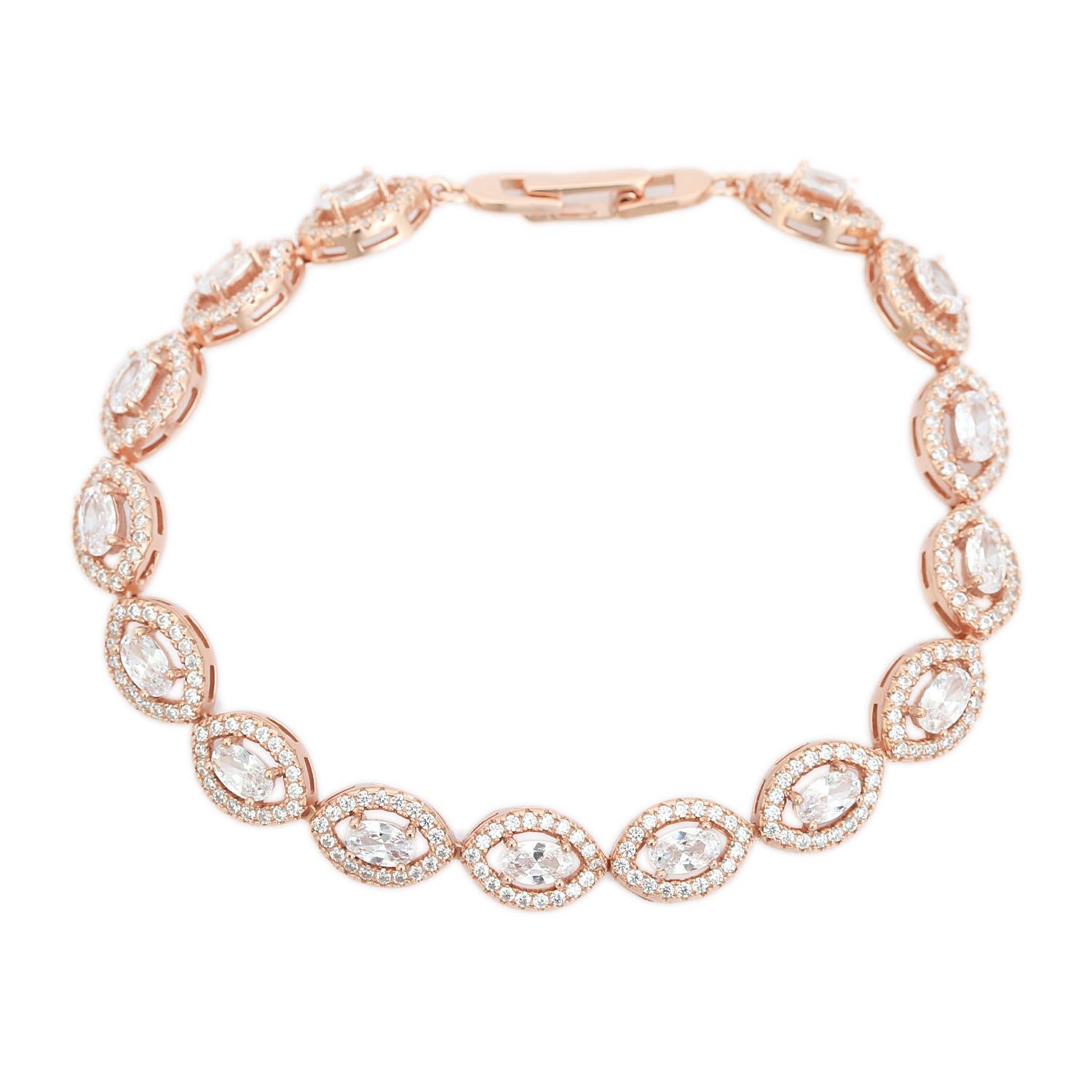 Sparkling Oval Cut Rose Gold Plated Zirconia Tennis Bracelet for Mom in Silver For Sale 1