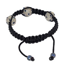 Sparkling Pavé Disco Ball Macramé Adjustable Bracelet with Blue Sapphire