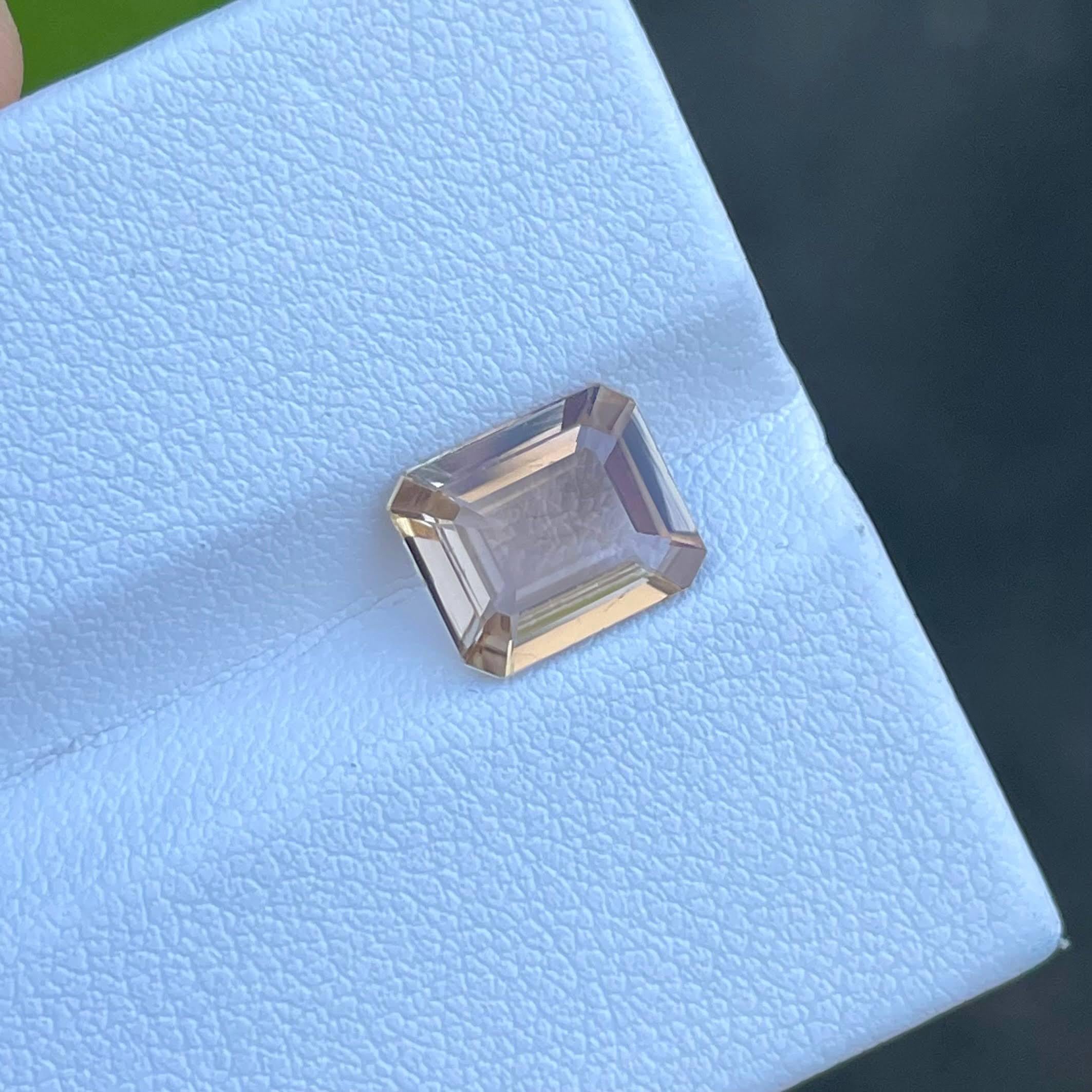 Weight: 2.50 carats 
Dimensions: 9.26x7.88x3.82 mm
Clarity: Eye Clean
Origin: Pakistan
Treatment: None
Shape: Octagon
Cut: Emerald Cut




Behold the captivating allure of a sparkling Peachy Topaz, a natural gemstone hailing from the rich geological