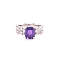 Sparkling Purple Sapphire Ring with Diamonds Set in Platinum 950