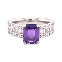 Sparkling Purple Sapphire Ring with Diamonds Set in Platinum 950
