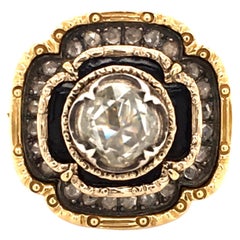 Antique Sparkling Rose Cut Diamond Ring with Black Enamel