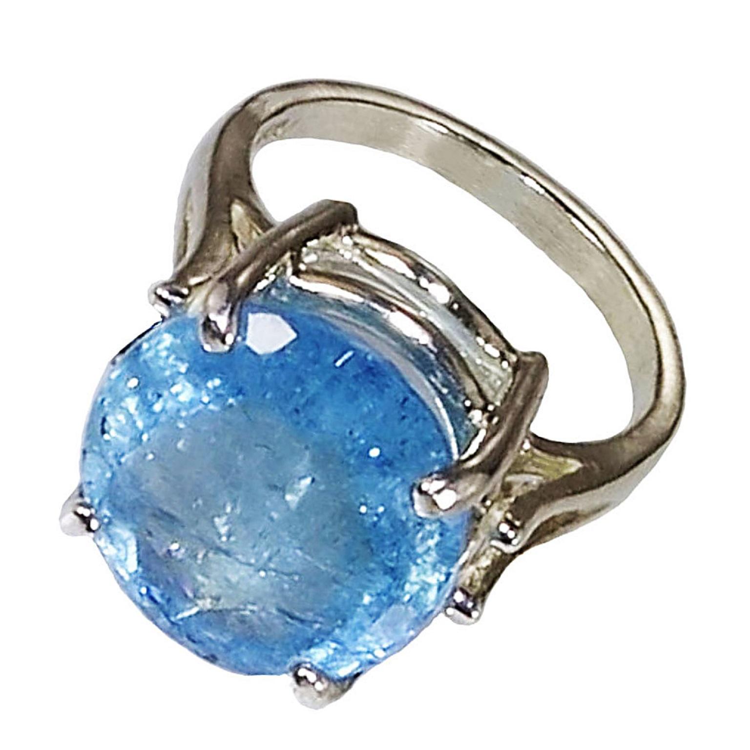 Artisan AJD Sparkling Round Aquamarine and Sterling Silver Ring March Birthstone