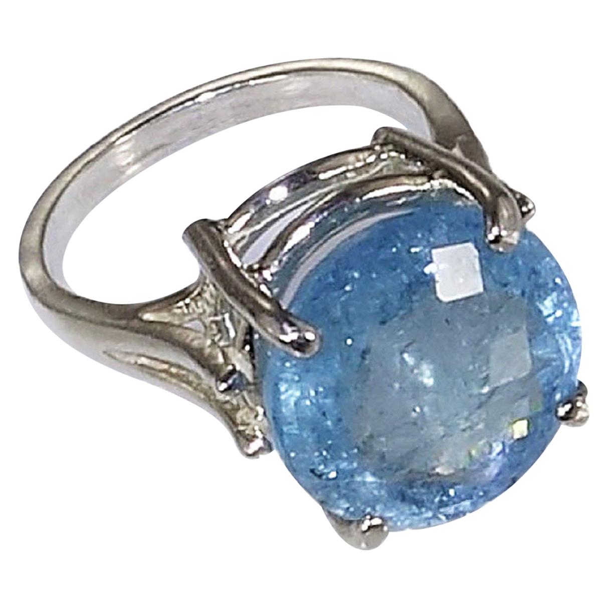 AJD Sparkling Round Aquamarine and Sterling Silver Ring March Birthstone