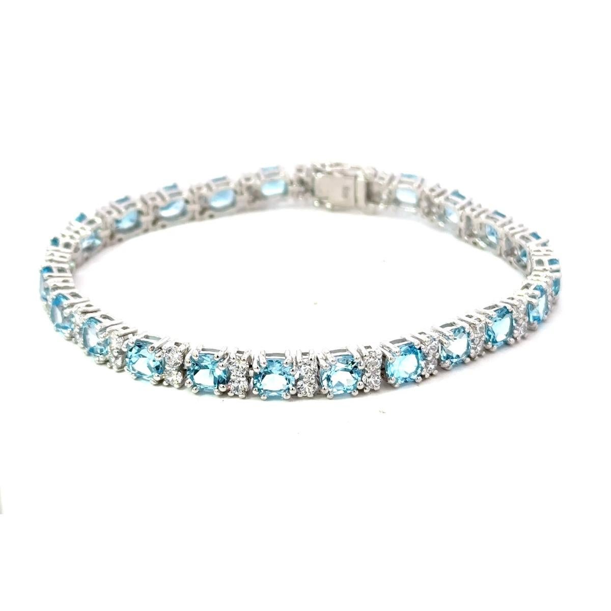 Women's Sparkling Round Cut Blue Topaz Tennis Bracelet for Wife Gift in 925 Silver For Sale