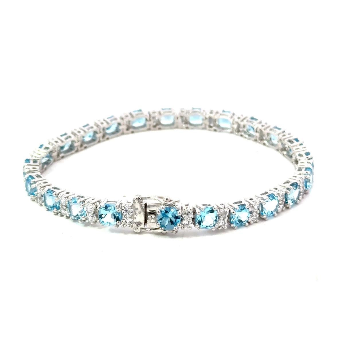 Sparkling Round Cut Blue Topaz Tennis Bracelet for Wife Gift in 925 Silver For Sale 3