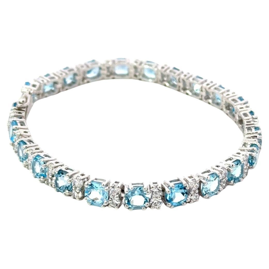 Sparkling Round Cut Blue Topaz Tennis Bracelet for Wife Gift in 925 Silver For Sale