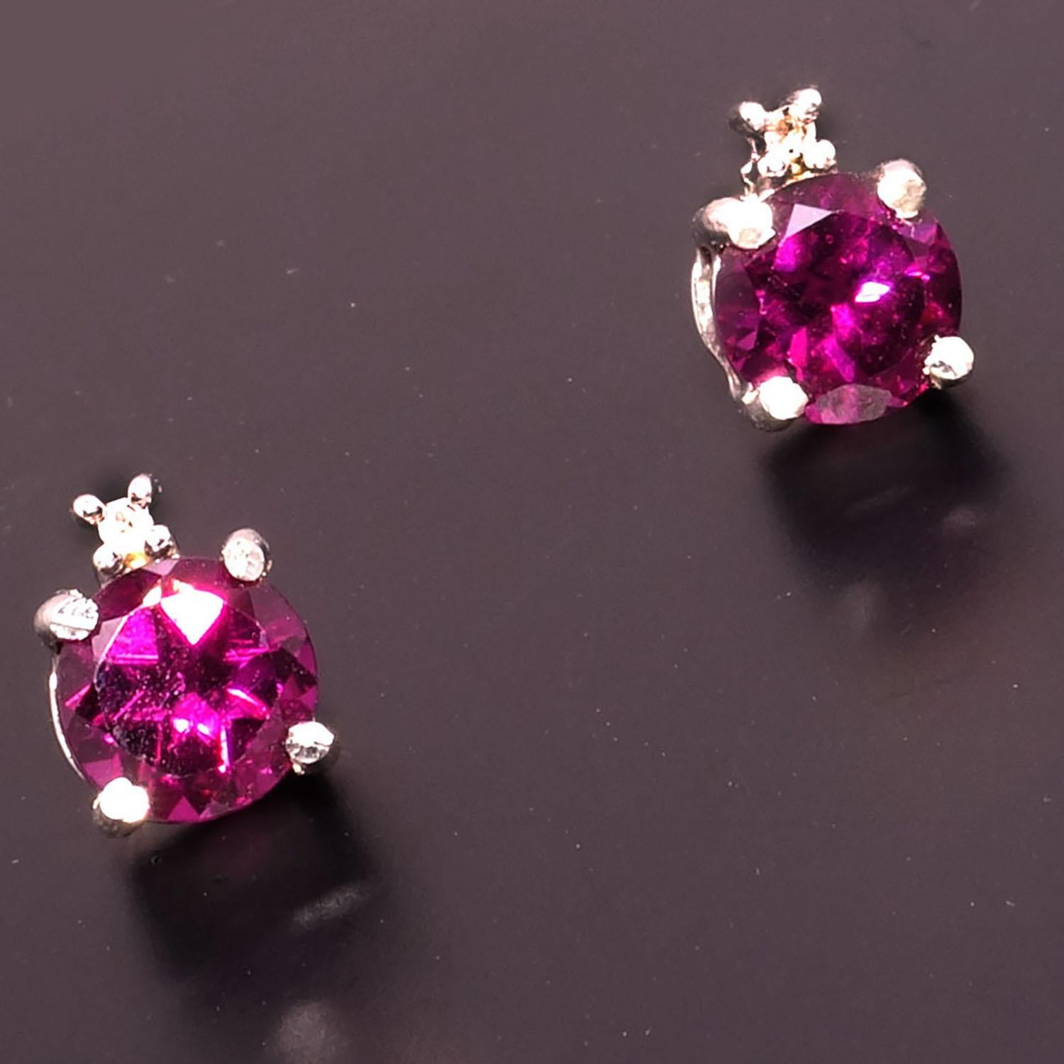 Artisan AJD Sparkling Round Rhodolite Garnet Stud Earrings With Diamond Accents