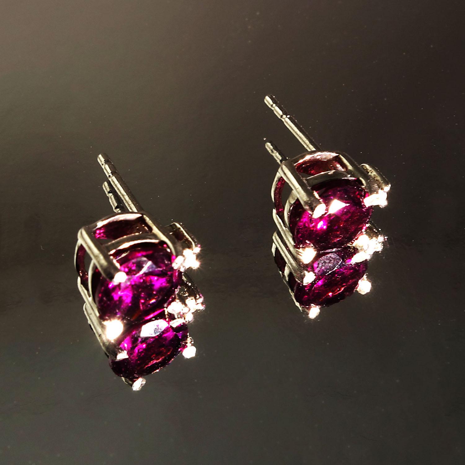 Round Cut AJD Sparkling Round Rhodolite Garnet Stud Earrings With Diamond Accents