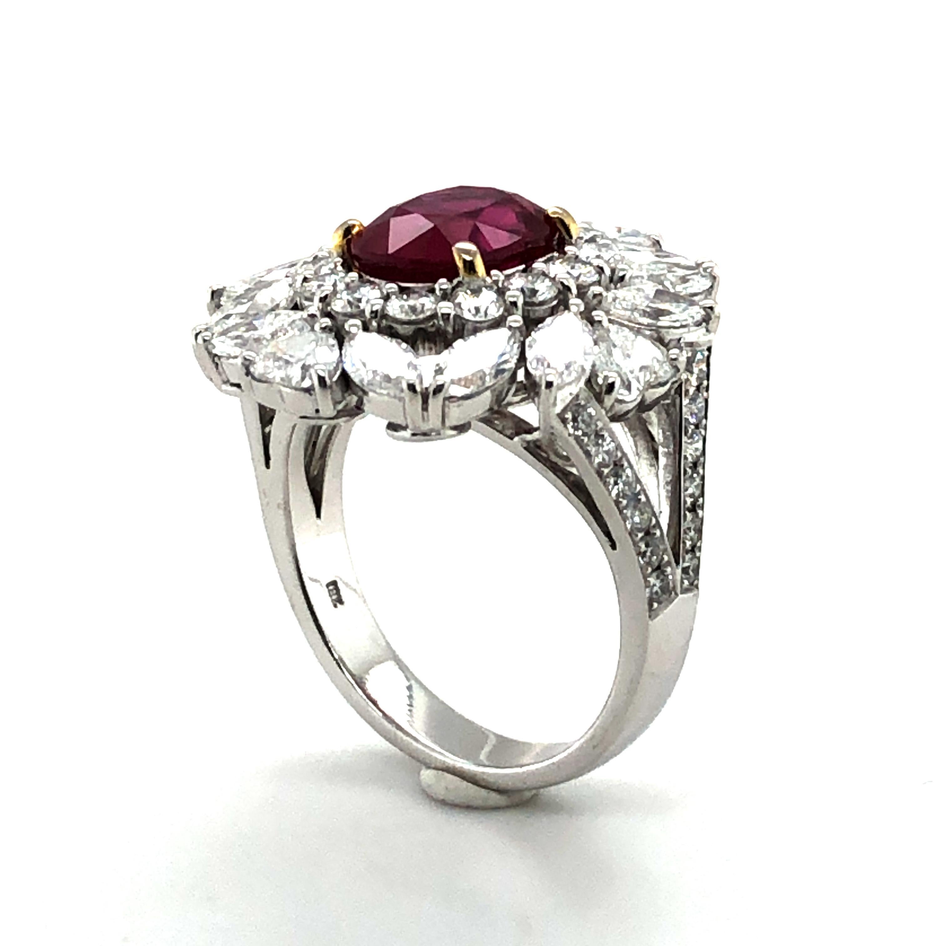 Sparkling Ruby and Diamond Ring in 18 Karat White Gold For Sale 1