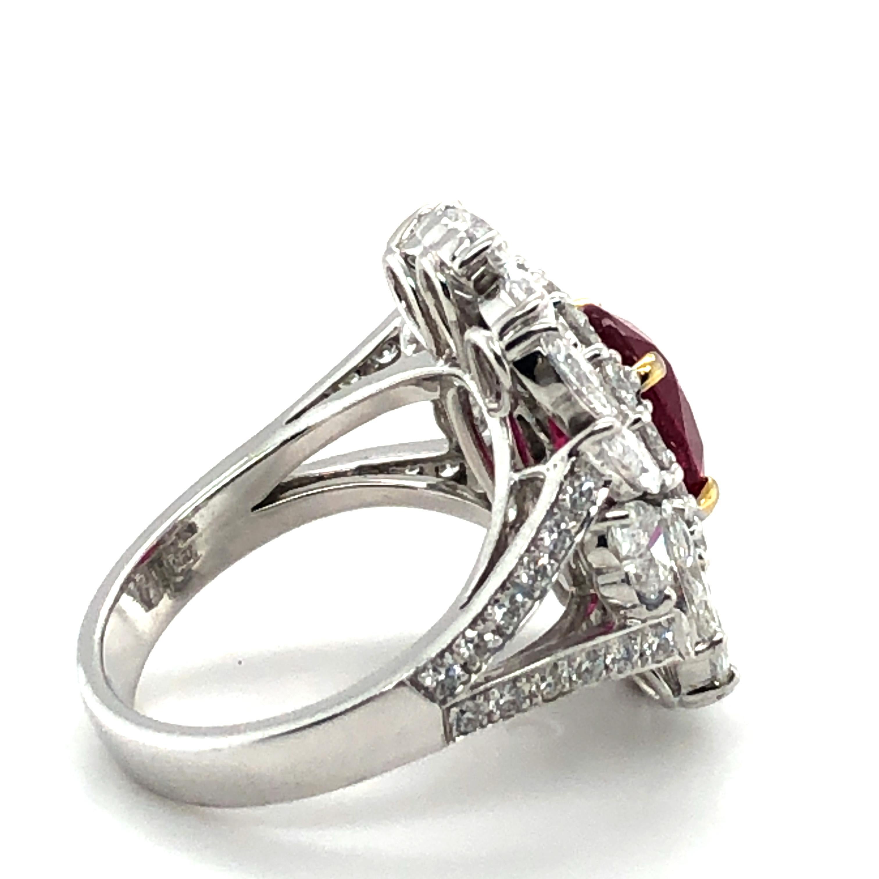 Sparkling Ruby and Diamond Ring in 18 Karat White Gold For Sale 3