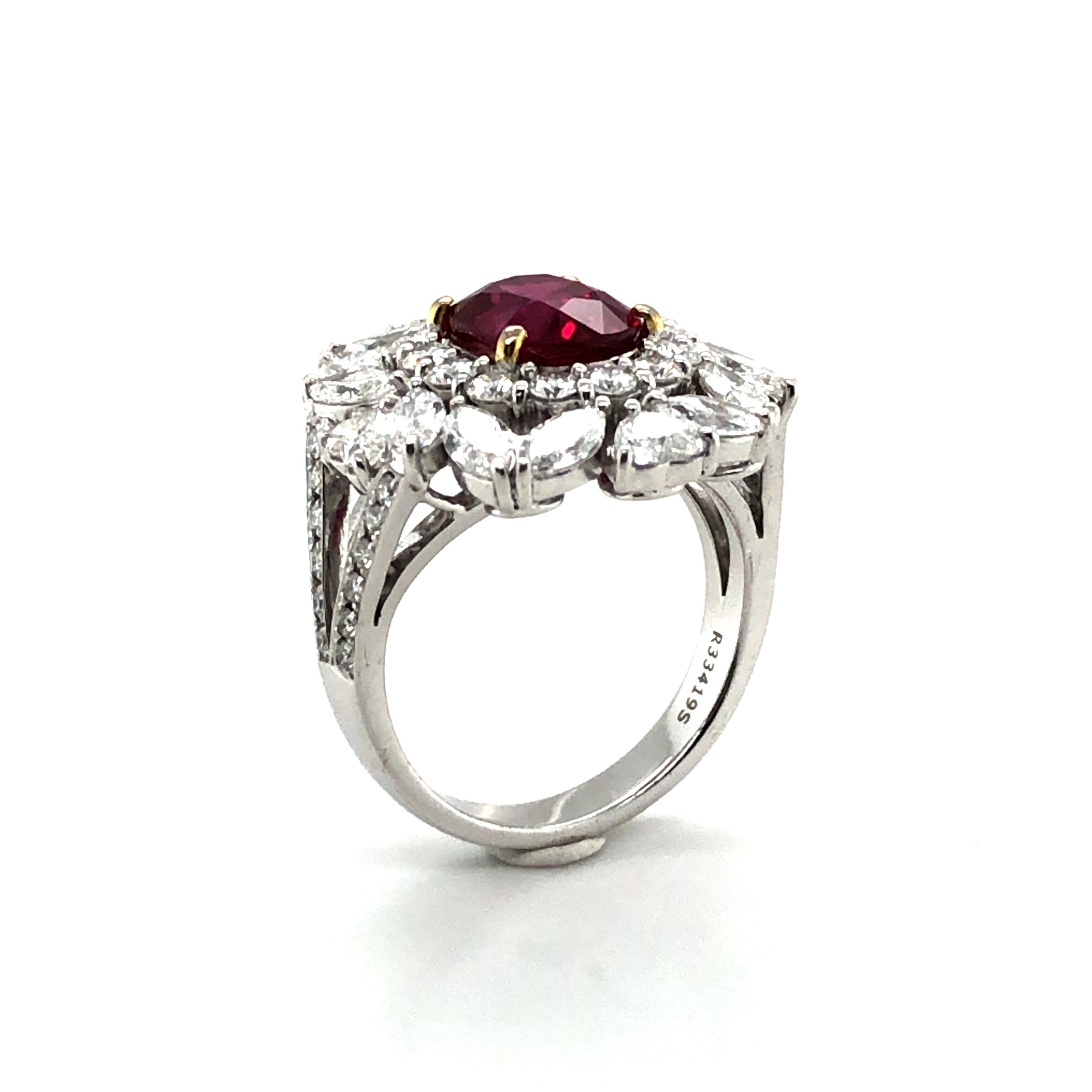 Sparkling Ruby and Diamond Ring in 18 Karat White Gold For Sale 4