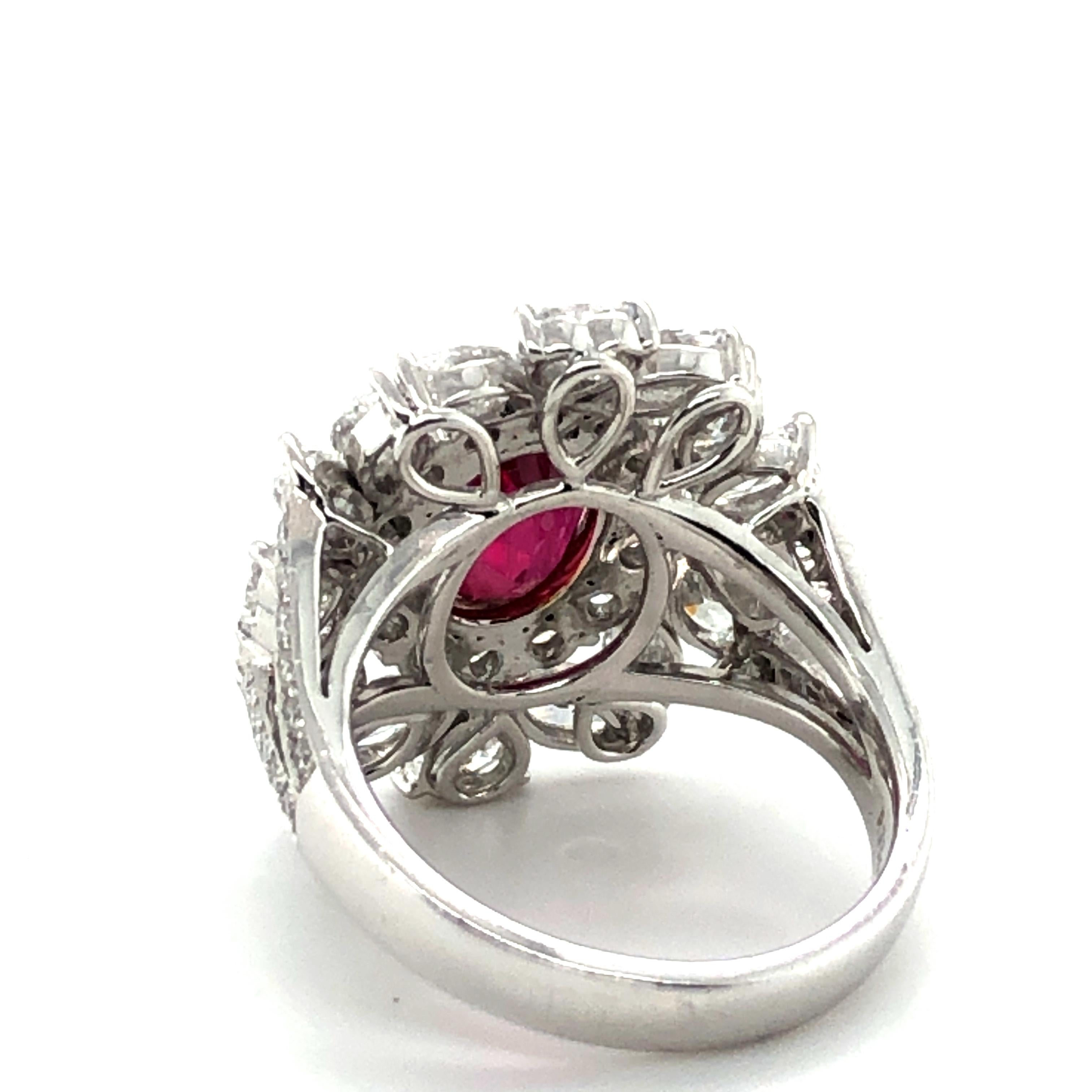 Sparkling Ruby and Diamond Ring in 18 Karat White Gold For Sale 6