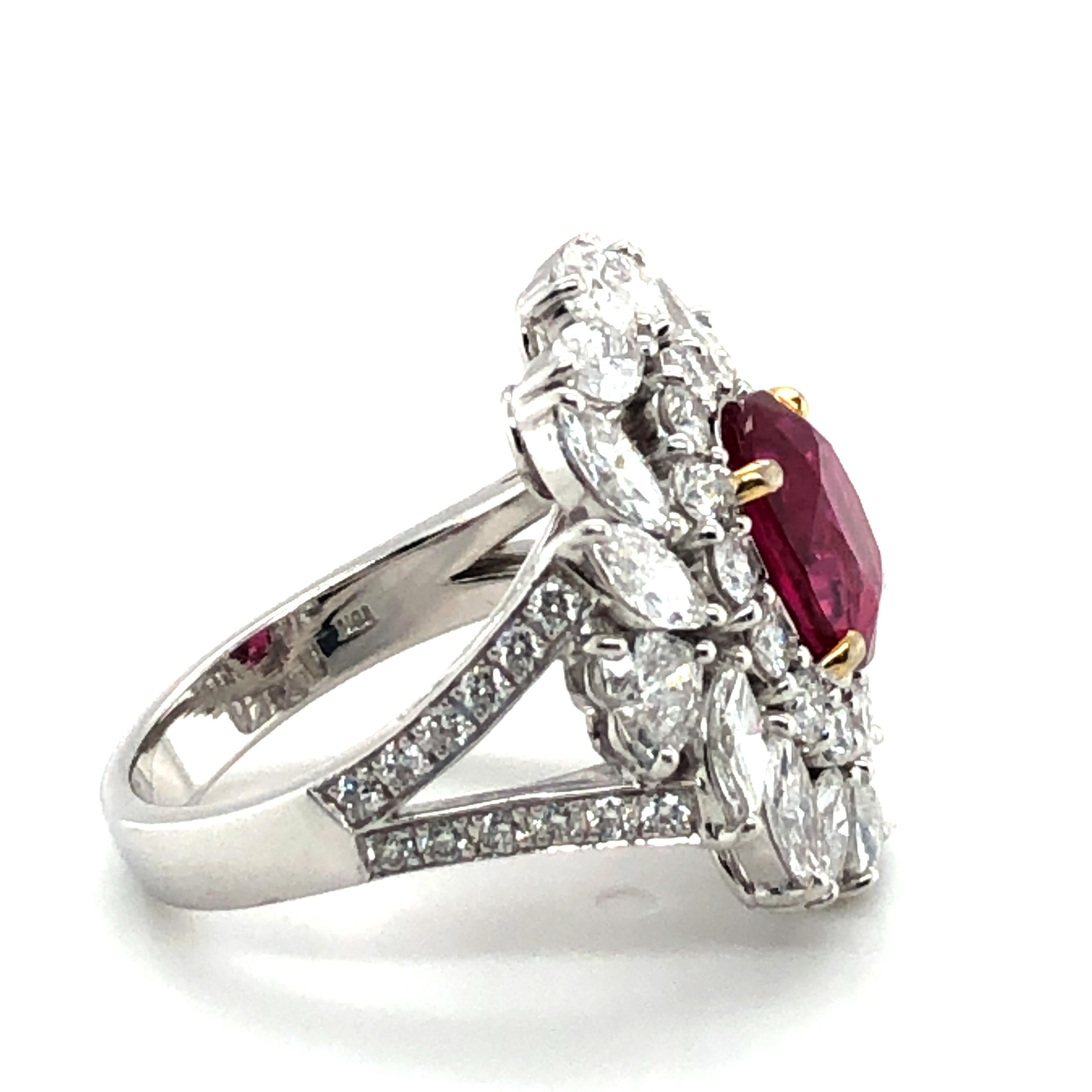 Oval Cut Sparkling Ruby and Diamond Ring in 18 Karat White Gold For Sale