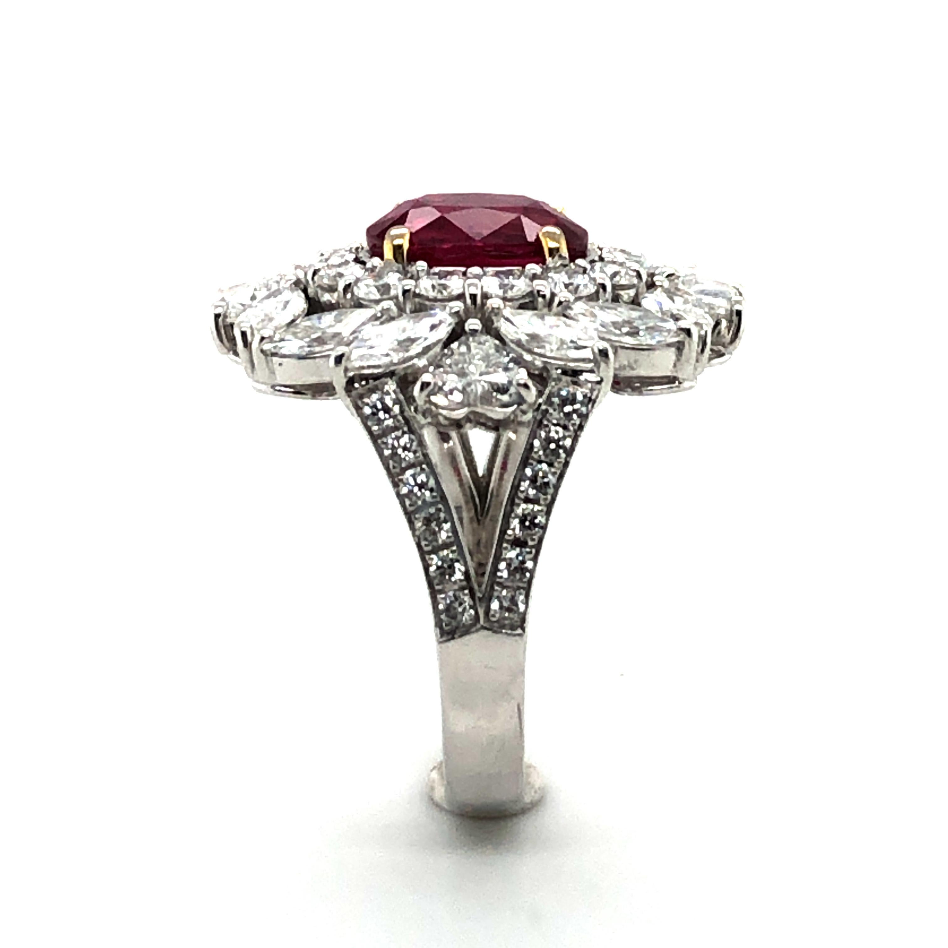 Women's or Men's Sparkling Ruby and Diamond Ring in 18 Karat White Gold For Sale