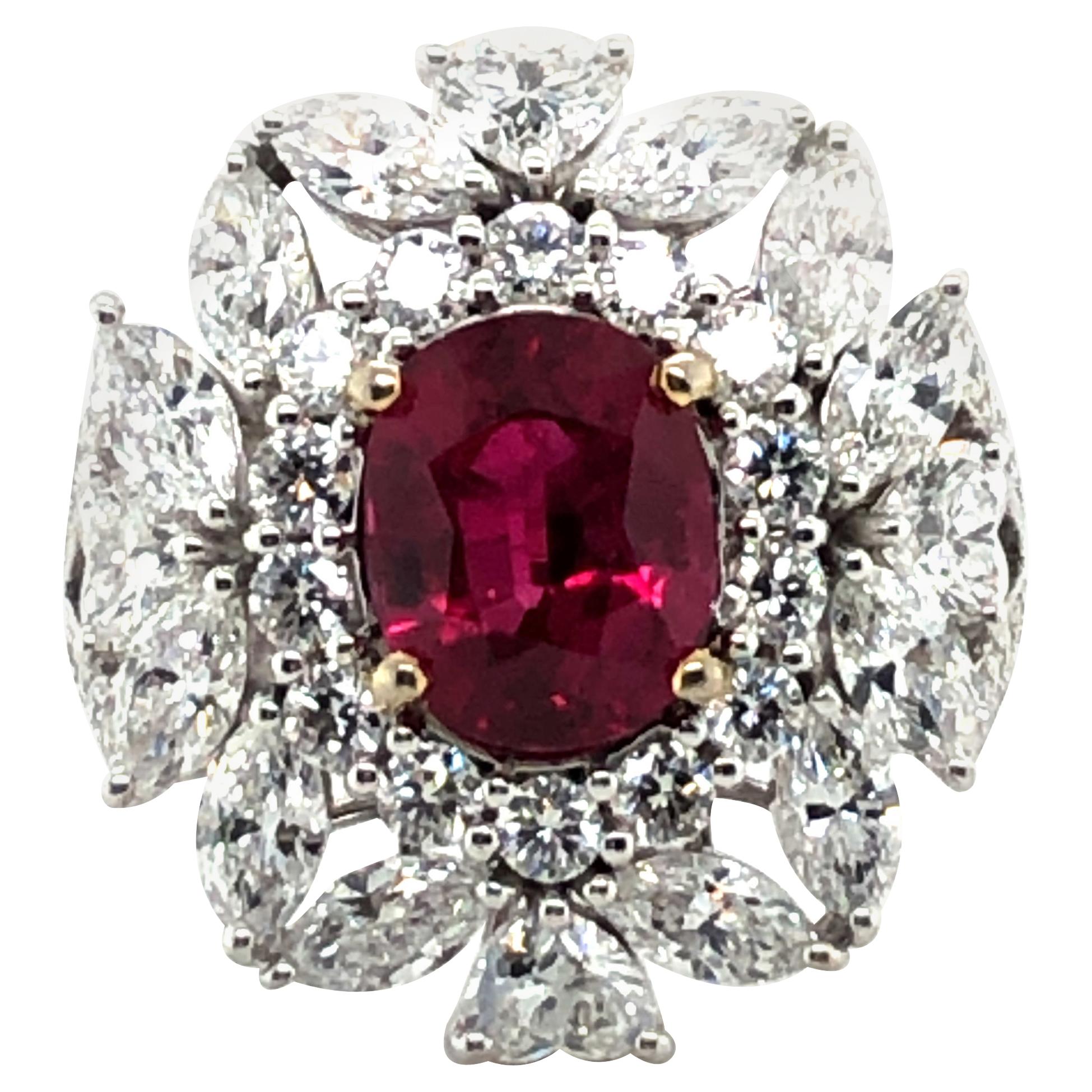 Sparkling Ruby and Diamond Ring in 18 Karat White Gold