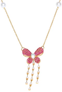 Sparkling Ruby Diamond Butterfly Necklace