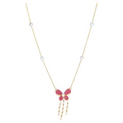 Sparkling Ruby Diamond Butterfly Necklace