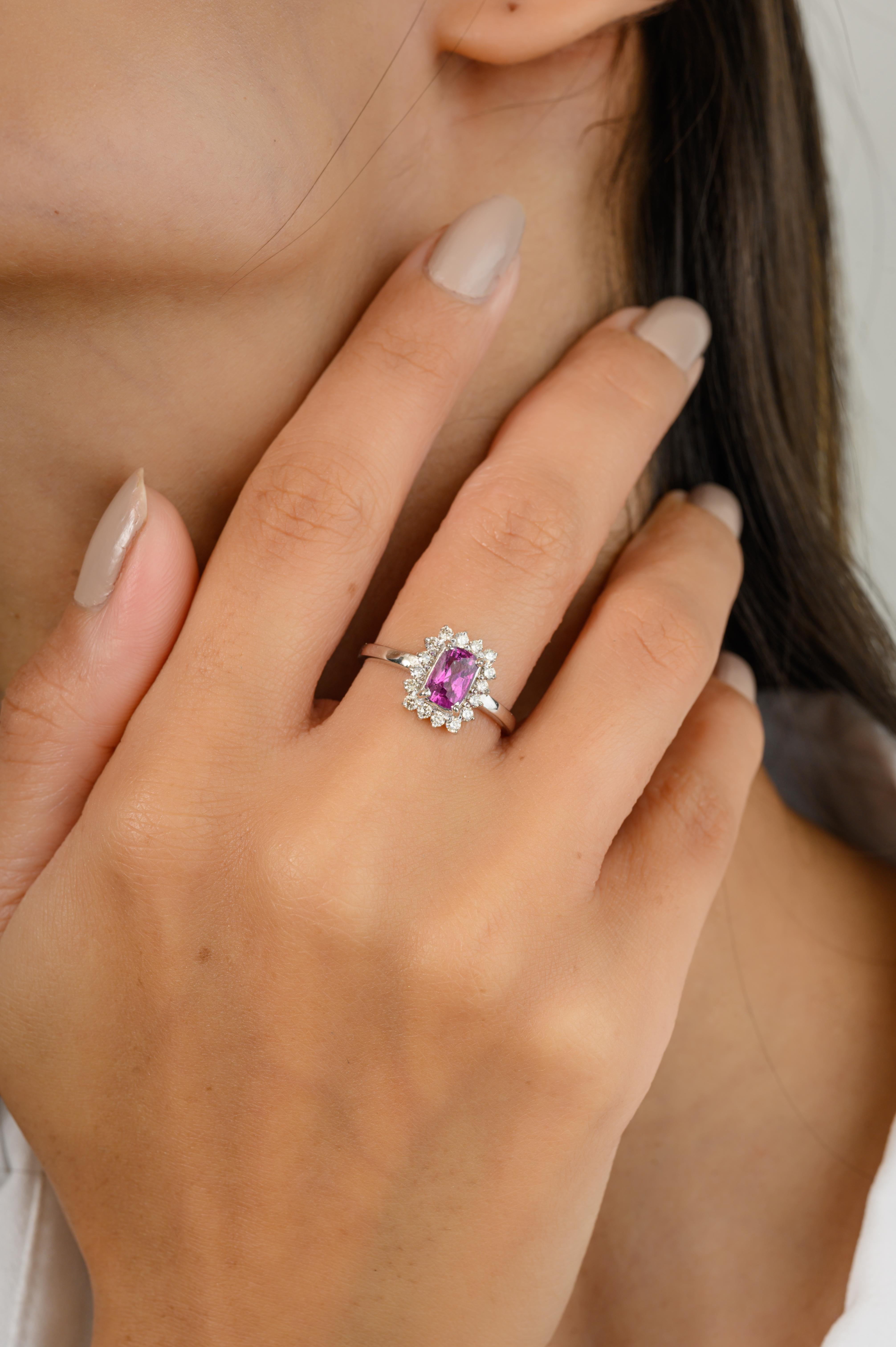 For Sale:  Octagon Ruby Diamond Halo Engagement Ring Made in 14k Solid White Gold 2
