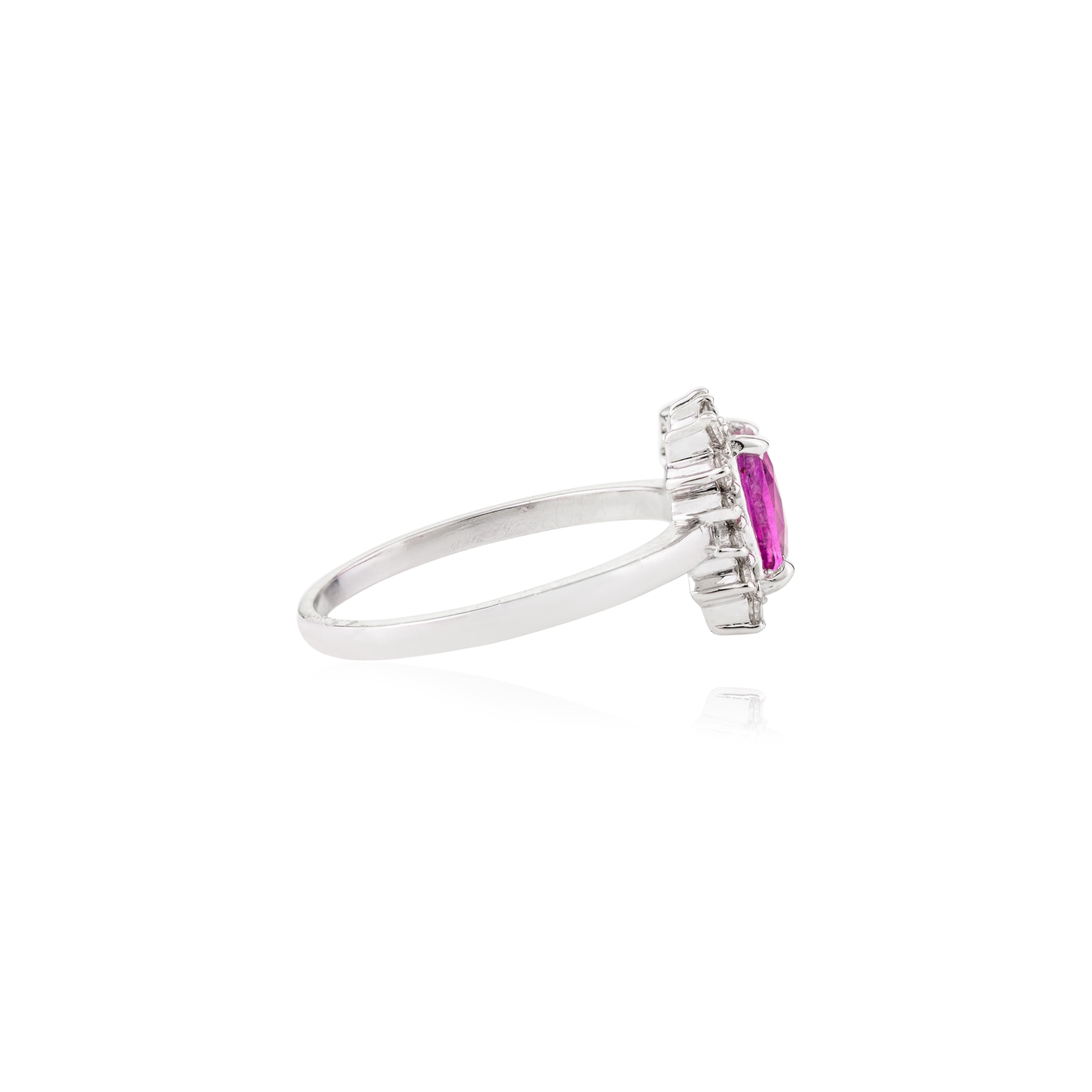 For Sale:  Octagon Ruby Diamond Halo Engagement Ring Made in 14k Solid White Gold 3