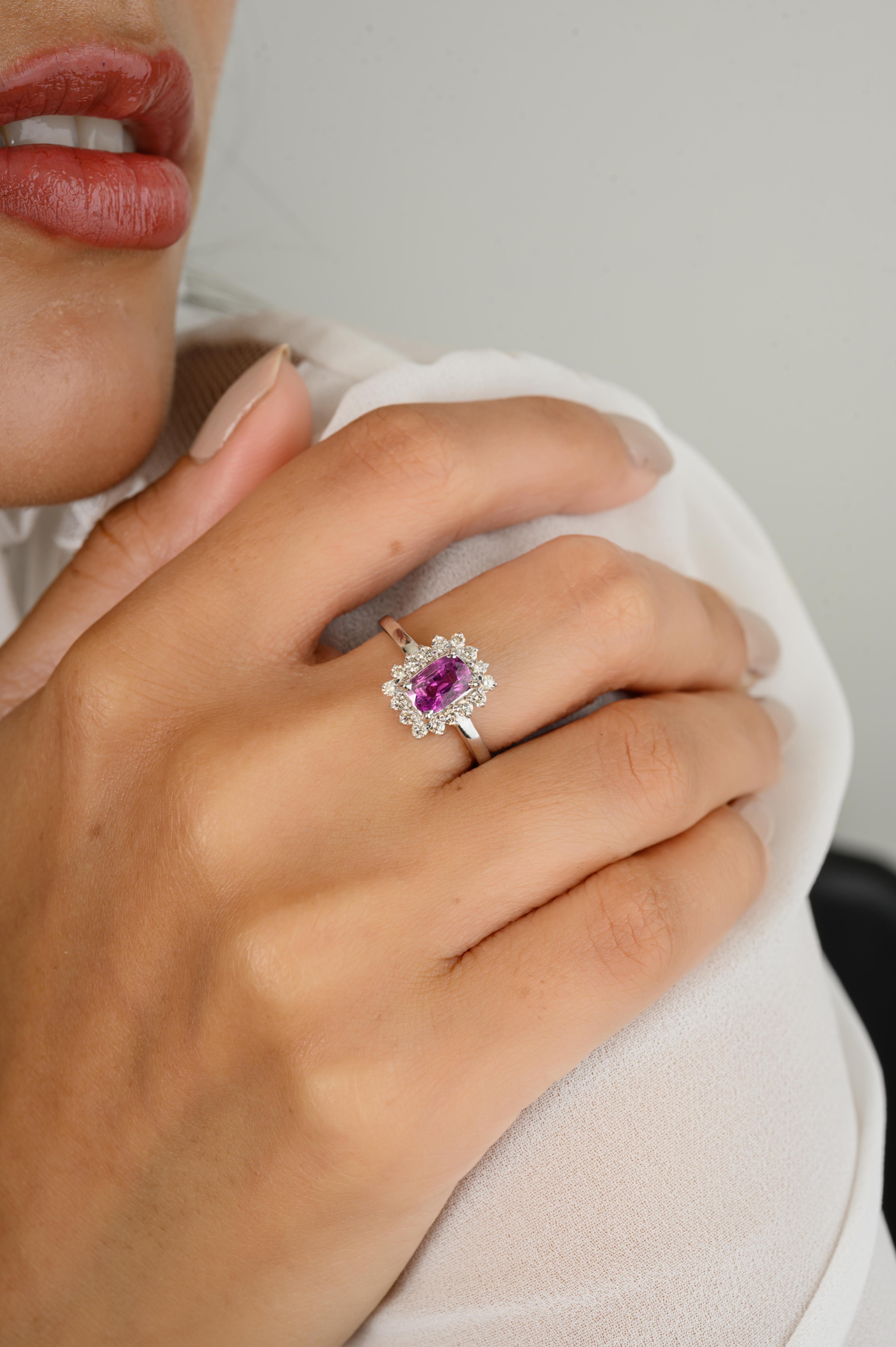 For Sale:  Octagon Ruby Diamond Halo Engagement Ring Made in 14k Solid White Gold 4
