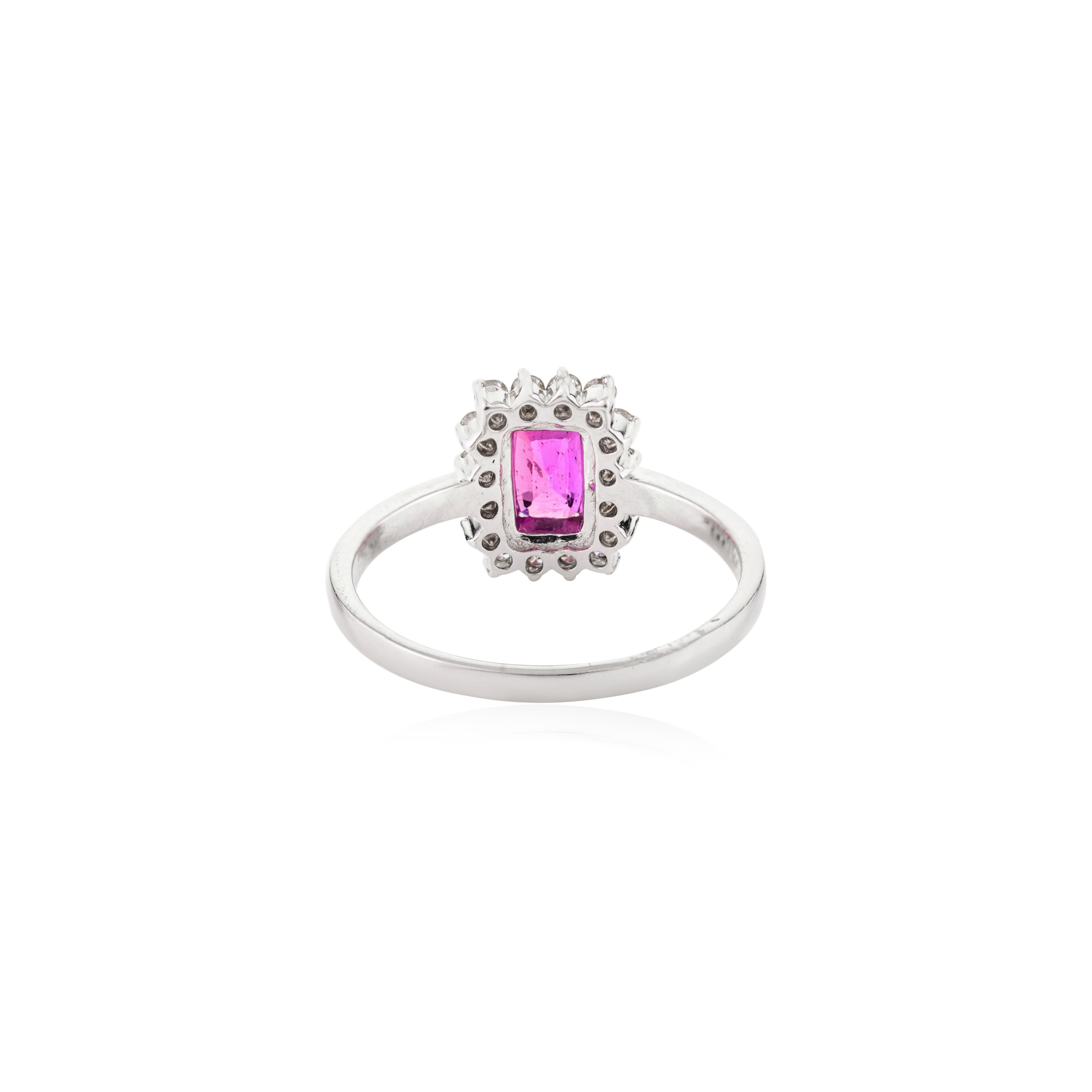 For Sale:  Octagon Ruby Diamond Halo Engagement Ring Made in 14k Solid White Gold 5