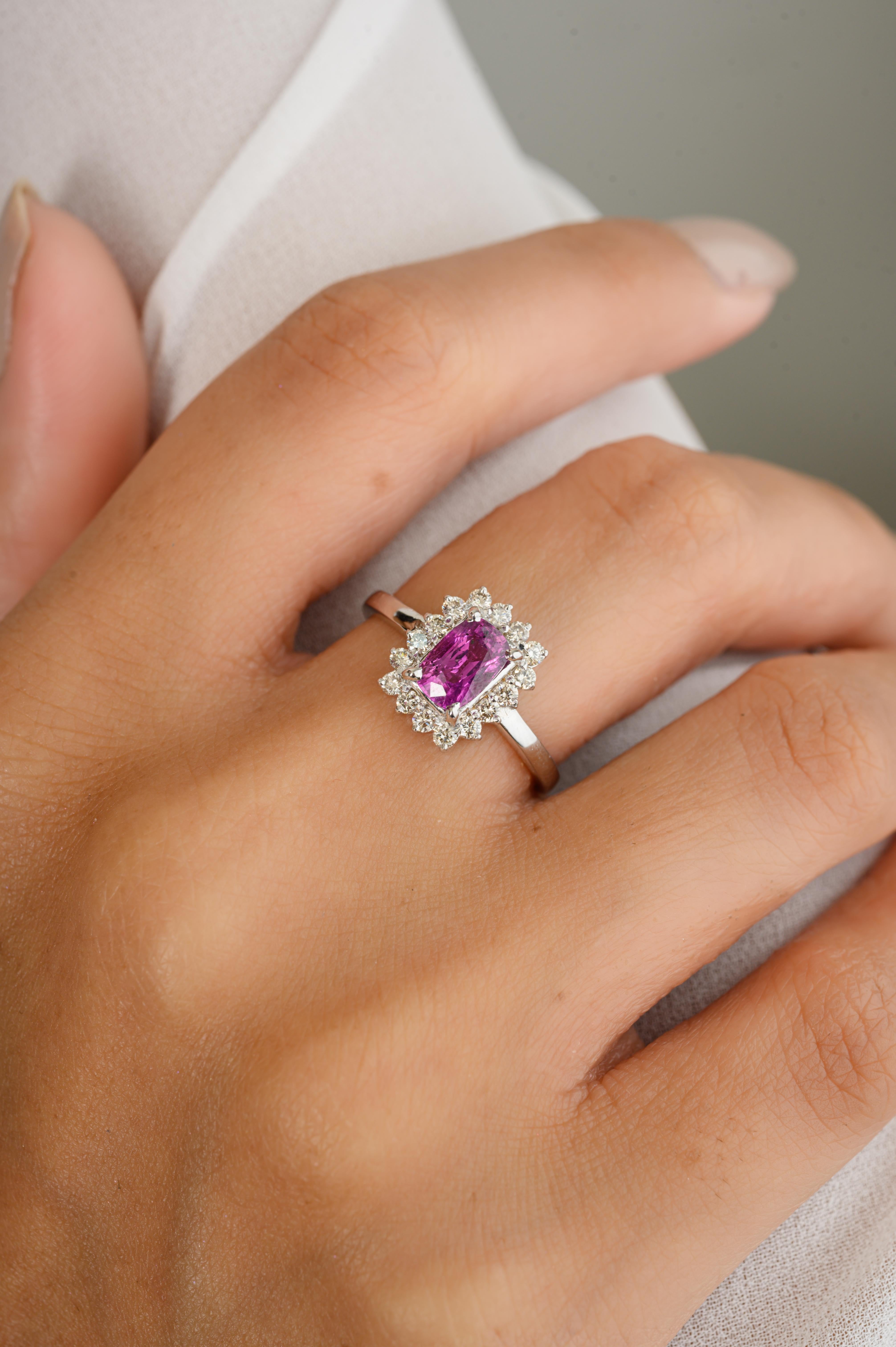 For Sale:  Octagon Ruby Diamond Halo Engagement Ring Made in 14k Solid White Gold 6