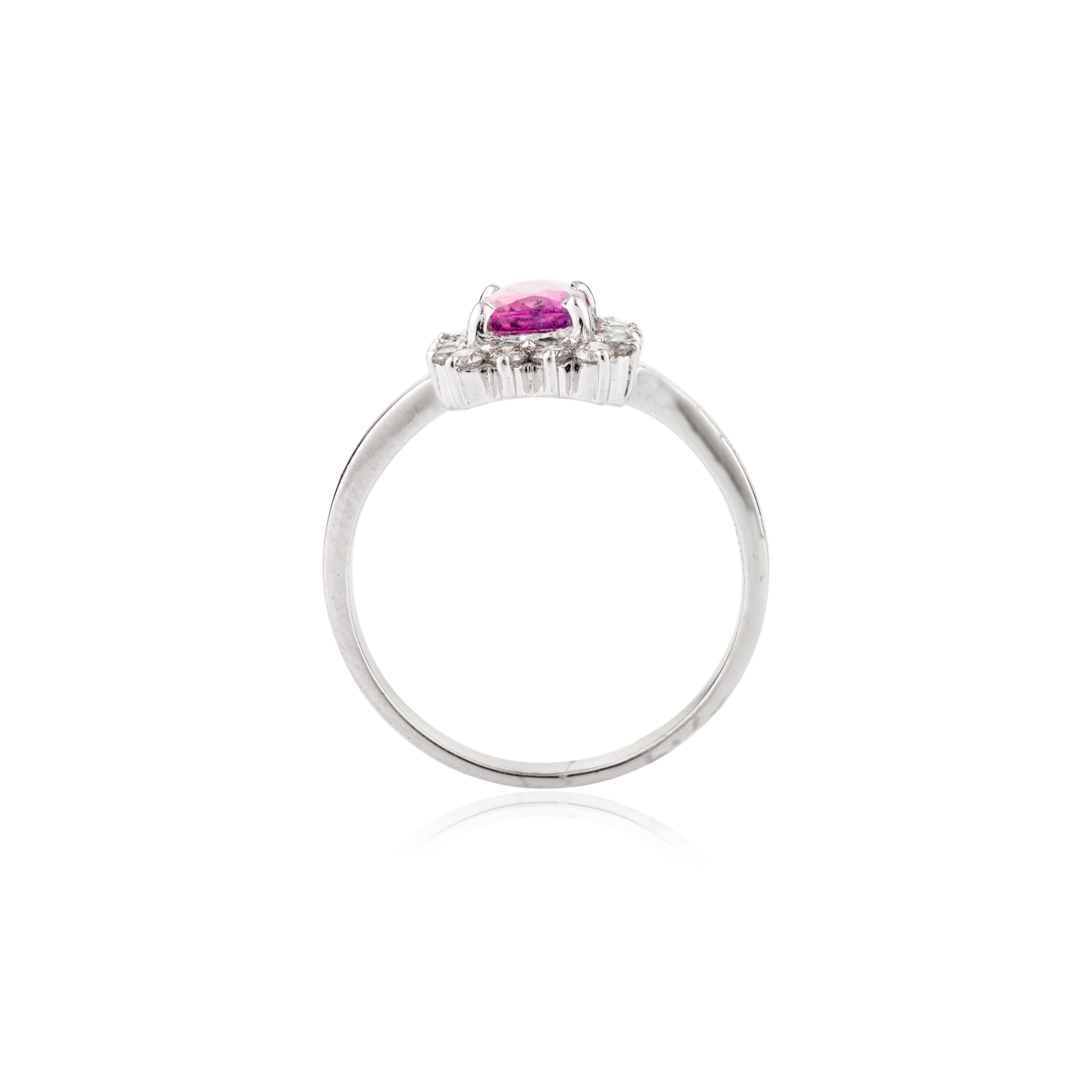 For Sale:  Octagon Ruby Diamond Halo Engagement Ring Made in 14k Solid White Gold 8