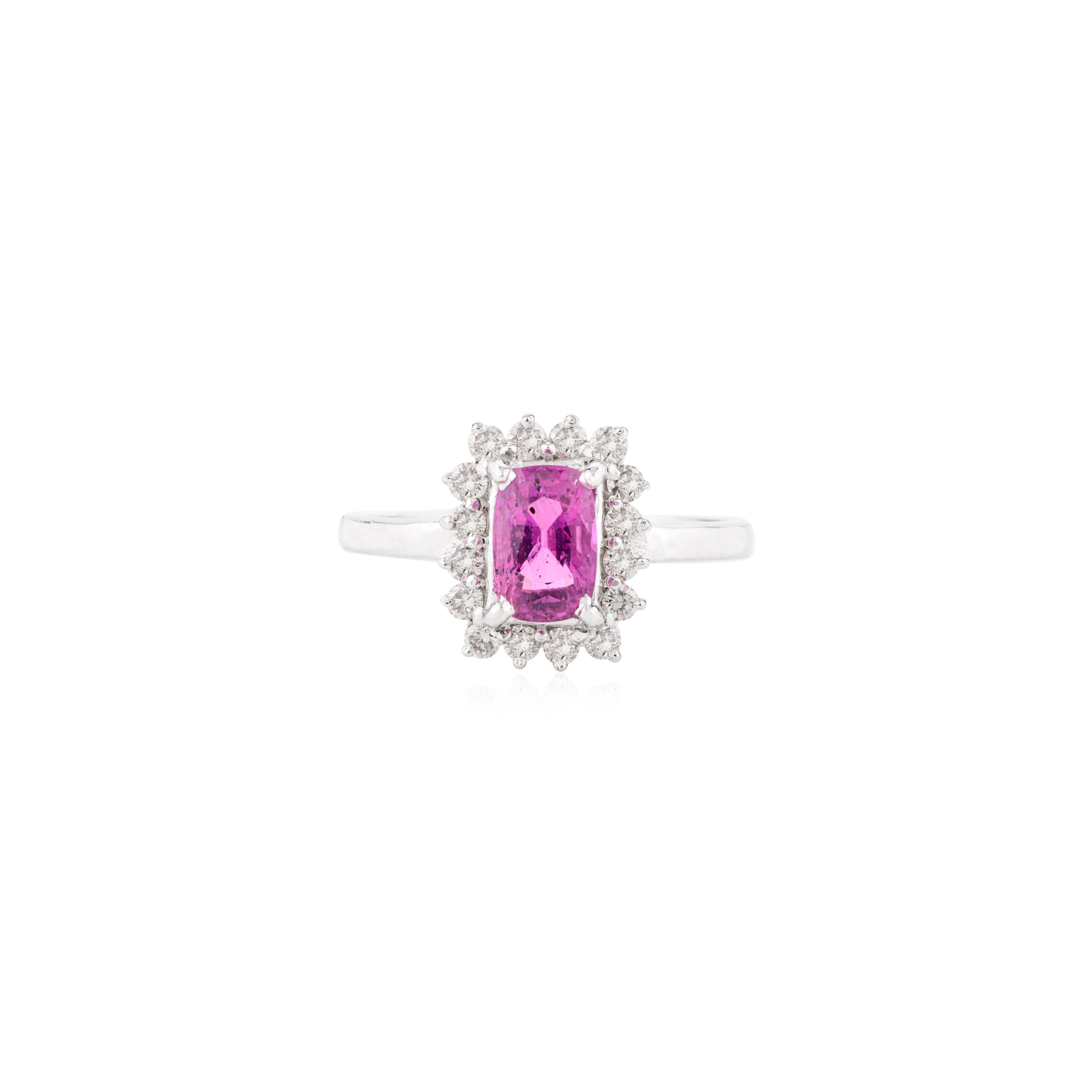 For Sale:  Octagon Ruby Diamond Halo Engagement Ring Made in 14k Solid White Gold 9