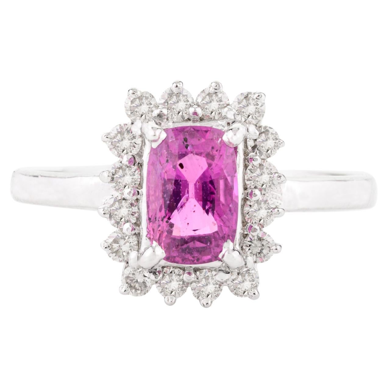 Achteckiger Rubin-Diamant-Halo-Verlobungsring aus 14k massivem Weißgold