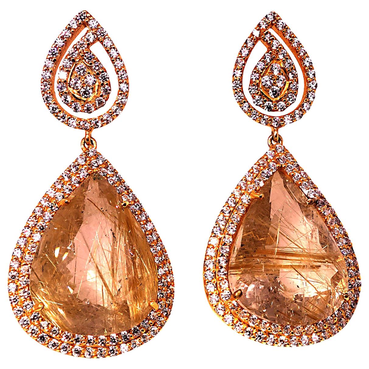 Sparkling Rutilated Quartz and Cambodian Zircon Swinging Dangle