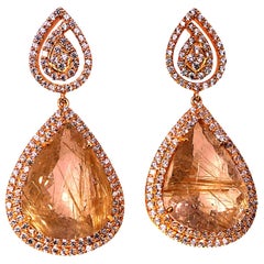 Sparkling Rutilated Quartz & Cambodian Zircon Swinging Dangle Earrings