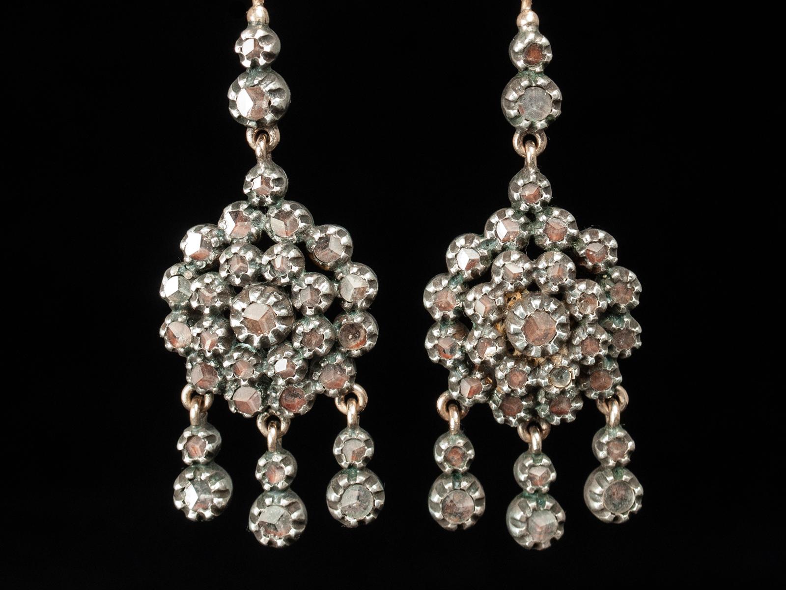 Tribal Sparkling Silver and Glass South Indian Drop Earrings by Jewels of Santa Fe For Sale