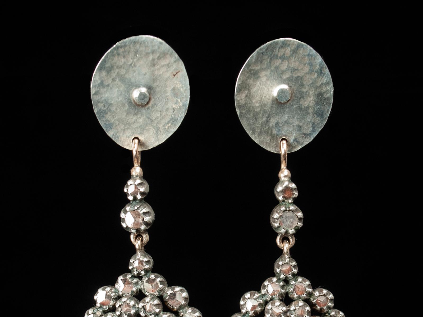 Hand-Crafted Sparkling Silver and Glass South Indian Drop Earrings by Jewels of Santa Fe For Sale