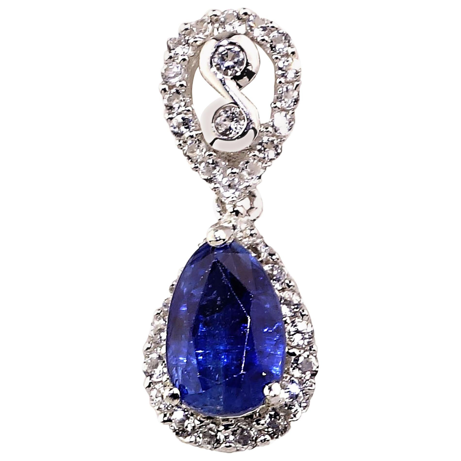 AJD Sparkling Silvery Pendant with Pear Shape Blue Kyanite For Sale