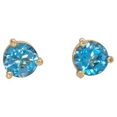 Orecchini a perno con solitario di topazio blu scintillante: Oro massiccio 14k, tondo 4 mm